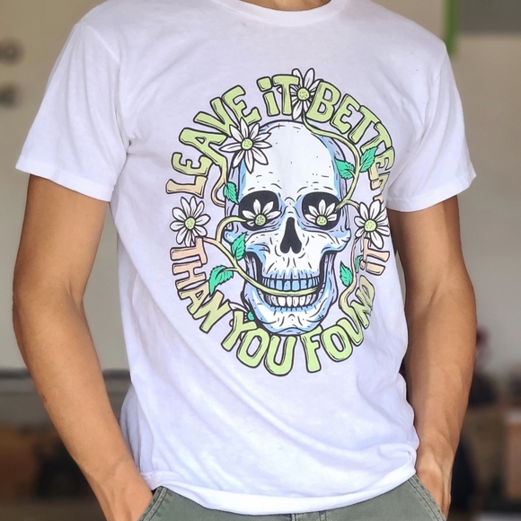 Unisex Leave it Better Than You Found it Skull white Short Sleeve Tee Y2K - Picture 1 of 3